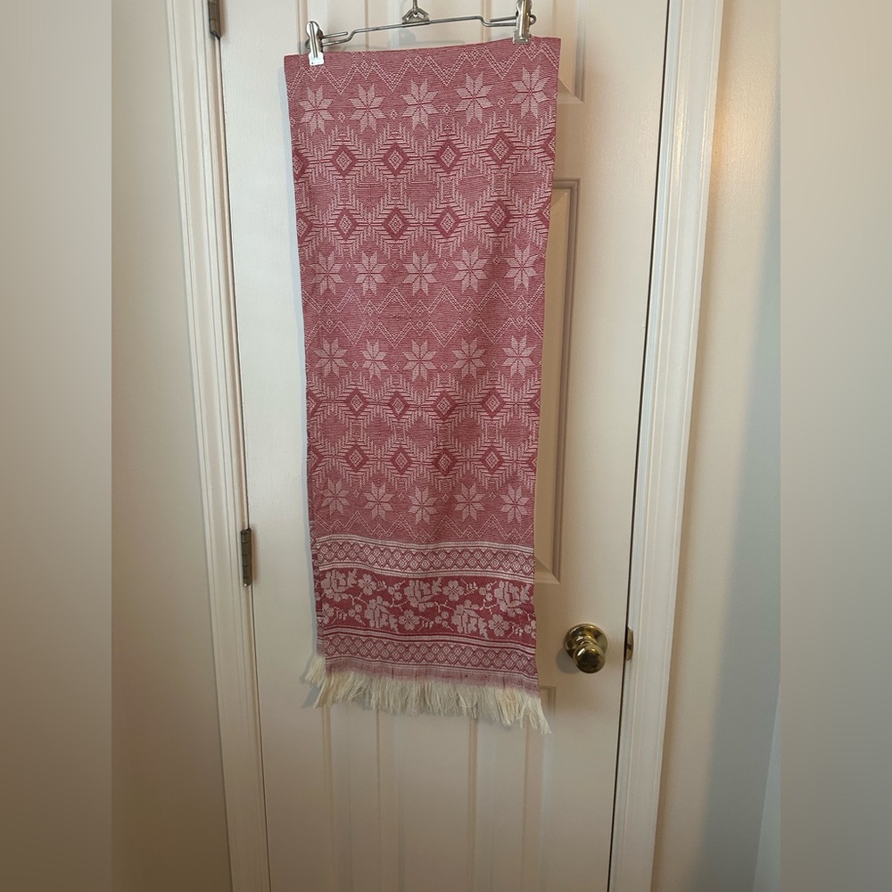 Bee & Willow home Red & White Fairisle Table Runner 14x72 cotton blend